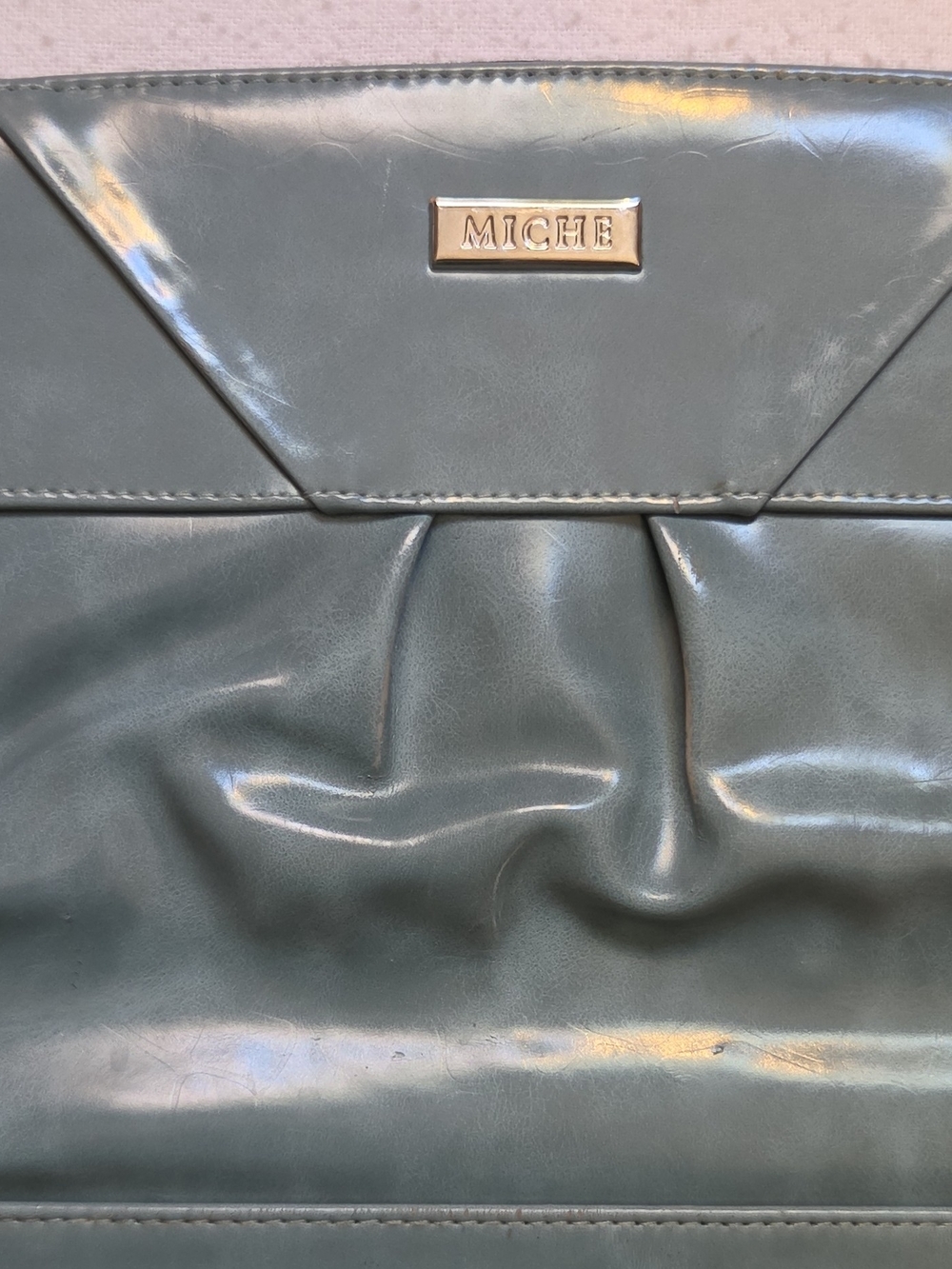 MICHE Classic Bag Shell Blue Patent Solid Rectangle Silver Hardware for Women